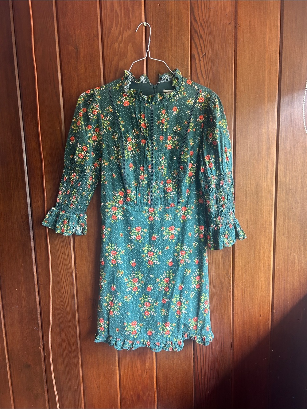 Laura Ashley x Urban Outfitters Green Floral Ruffle Dress